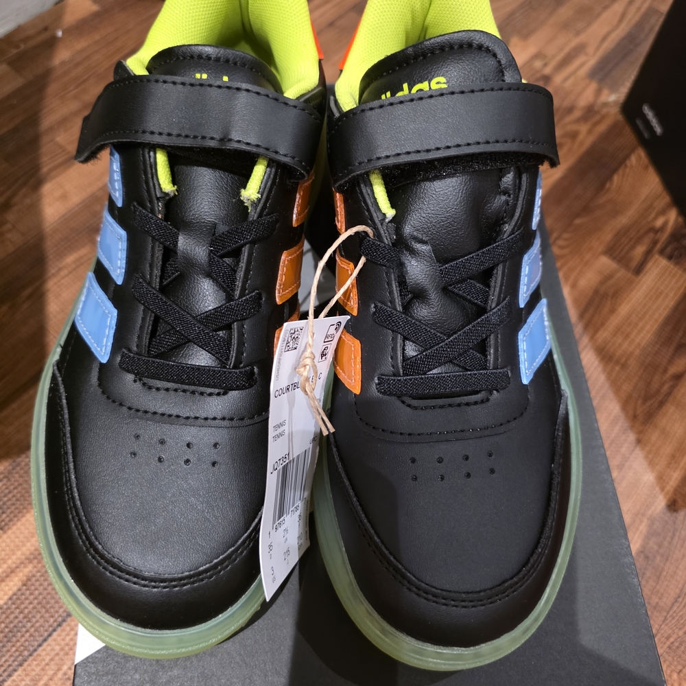 Adidas Kids Black Sneakers with Blue and Neon Accents
